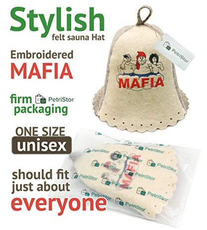 Sauna Hat Embroidered Mafia for Man Natural Felt