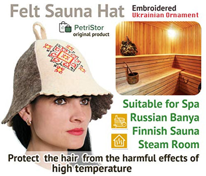 Sauna Hat Ukrainian Ornament Bathhouse/Vaporarium Natural Felt red