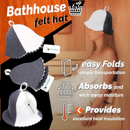 PetriStor Sauna Hat Standard - Sauna Hat for Women - Wool Sauna Hat - Sauna Hat for Men - Bathhouse hat - Natural Felt Sauna Cap (Combined) Size S