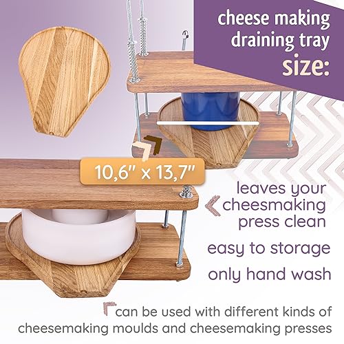 Сheesemaking Draining Tray Natural Oak Drip Tray Big 10,6" x13,7 - Cheese Makers