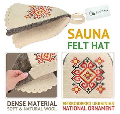 Sauna Hat Ukrainian Ornament Bathhouse/Vaporarium Natural Felt red