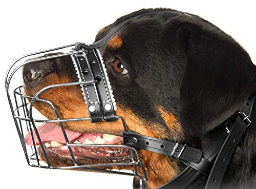 Metal Muzzles for Dog Rottweiler №1 Wire Basket Adjustable Leather Straps Leather Adjustable Circumference is 9.8-14.1 in Length 2.7 * 3.5 in