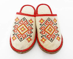 Sauna Banya Slippers Ukrainian Ornament Red for Woman Wool Felt