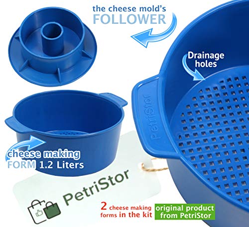 2 pcs Cheesemaking Kit With Follower Piston 1,2 l Color blue