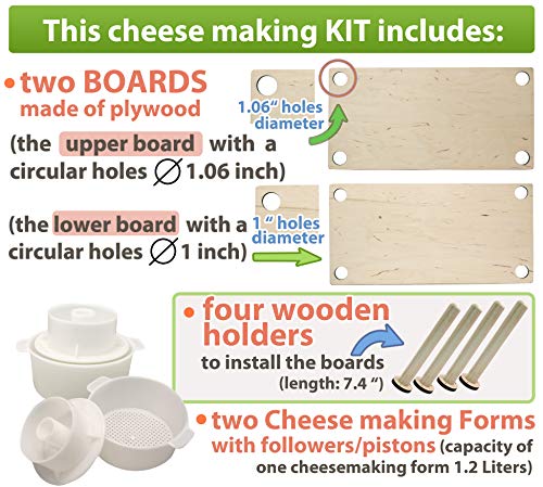 Сheese Making Kit 16 in(Wooden Guides+2 Cheese Making mold 1.2 L)