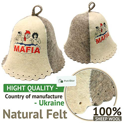Sauna Hat Embroidered Mafia for Man Natural Felt