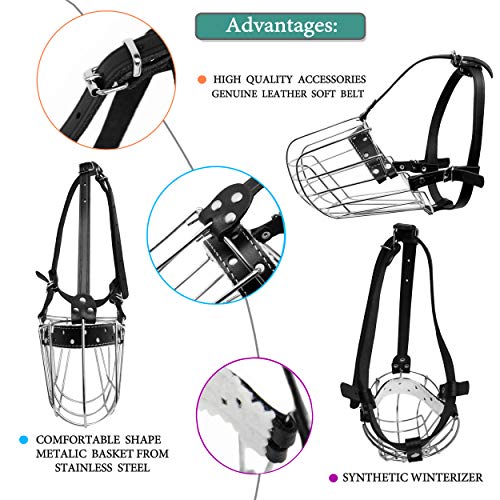 Dog Chrome Metal Muzzles №5+ Wire Basket Adjustable Leather Straps