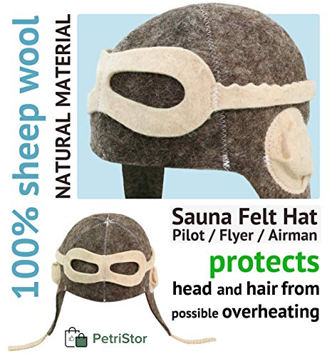 Sauna Hat Pilot/Flyer/Airman for Man Natural Felt 100% Natural