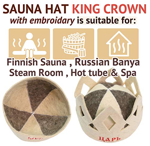 Sauna Hat King Crown Wool Felt Banya 100% Natural