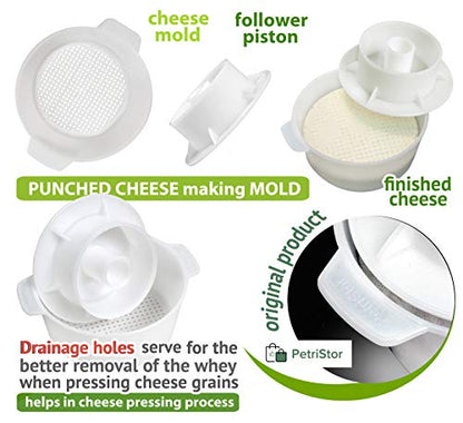 Cheesemaking Kit With Follower Piston 1,2 l Press Strainer 45 oz