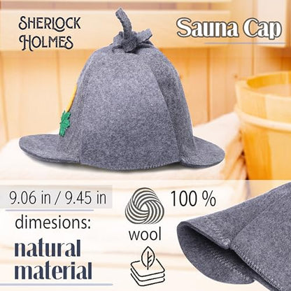 PetriStor Sauna Hat Sherlock Holmes - Sauna Hat for Men - Wool Sauna Hat - Sauna Hat for Women - Bathhouse hat - Natural Felt Sauna Cap (Gray)