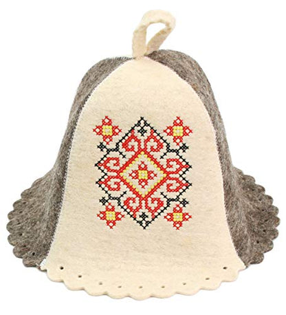 Sauna Hat Ukrainian Ornament Bathhouse/Vaporarium Natural Felt red