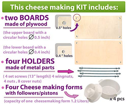 Сheese Making Kit 16in (Metal Guides 13 in+4 Cheese Making mold 1.2 L)