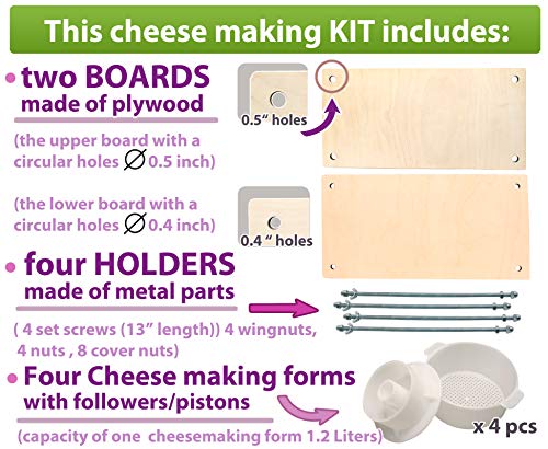Сheese Making Kit 16in (Metal Guides 13 in+4 Cheese Making mold 1.2 L)