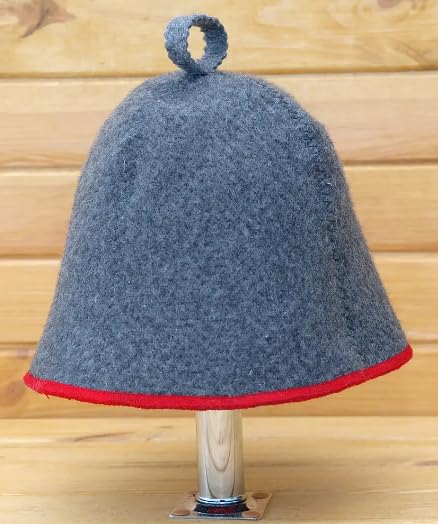 PetriStor Sauna Hat Comfort - Sauna Hat for Women - Wool Sauna Hat - Sauna Hat for Men - Bathhouse hat - Natural Felt Sauna Cap (Gray with red)