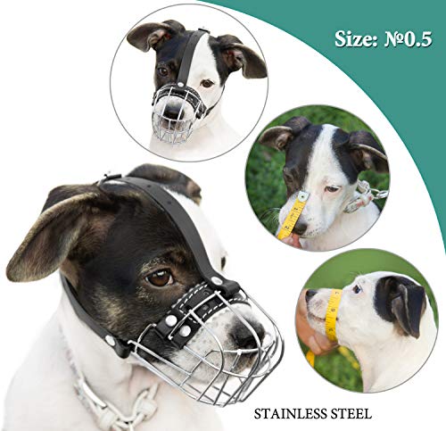 №0.5 Dog Chrome Metal Muzzles Wire Basket Adjustable Leather Straps Сircumference is 6.6-8.2 in The Length is 1.9-2.3 in