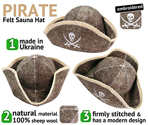 Sauna Hat Pirate/Filibuster for Man Natural Felt 100% Natural