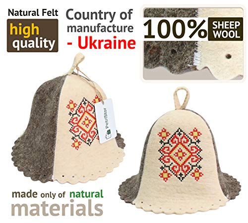 Sauna Hat Ukrainian Ornament Bathhouse/Vaporarium Natural Felt red