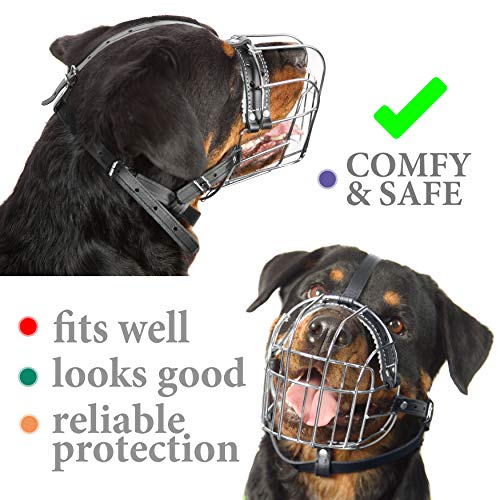 Metal Muzzles for Dog Rottweiler № 3 Wire Basket Adjustable Leather Straps Leather Adjustable The Circumference is 10.6-15 in Length 2.7 * 3.7