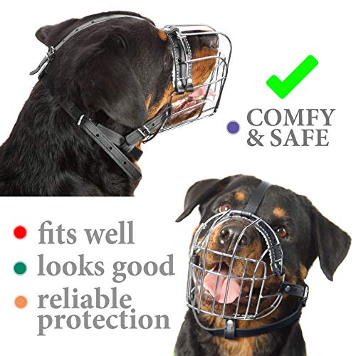 Metal Muzzles for Dog Rottweiler №1 Wire Basket Adjustable Leather Straps Leather Adjustable Circumference is 9.8-14.1 in Length 2.7 * 3.5 in
