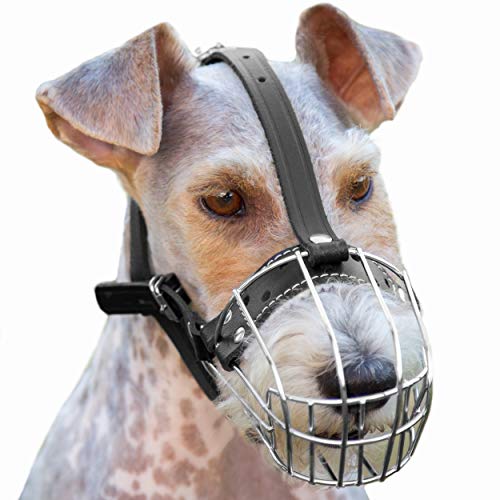 Dog Chrome Metal Muzzles №3 Wire Basket Adjustable Leather Straps Circumference is 7.8-9.4 in, Length is 3.3-3.5 in