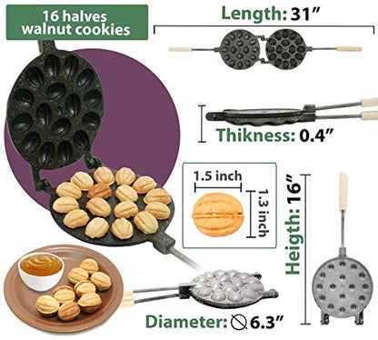 Walnut Cookie Maker 16 halves non-stick coating granite stone