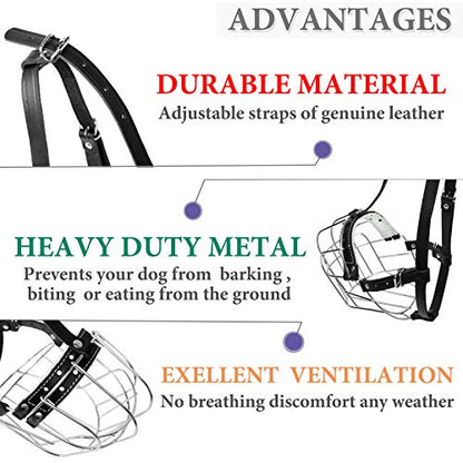 Metal Muzzles for Dog Rottweiler #2 Wire Basket Adjustable Leather Straps Leather Adjustable The Circumference is 10.2-14.5 in Length 2.7 * 3.5