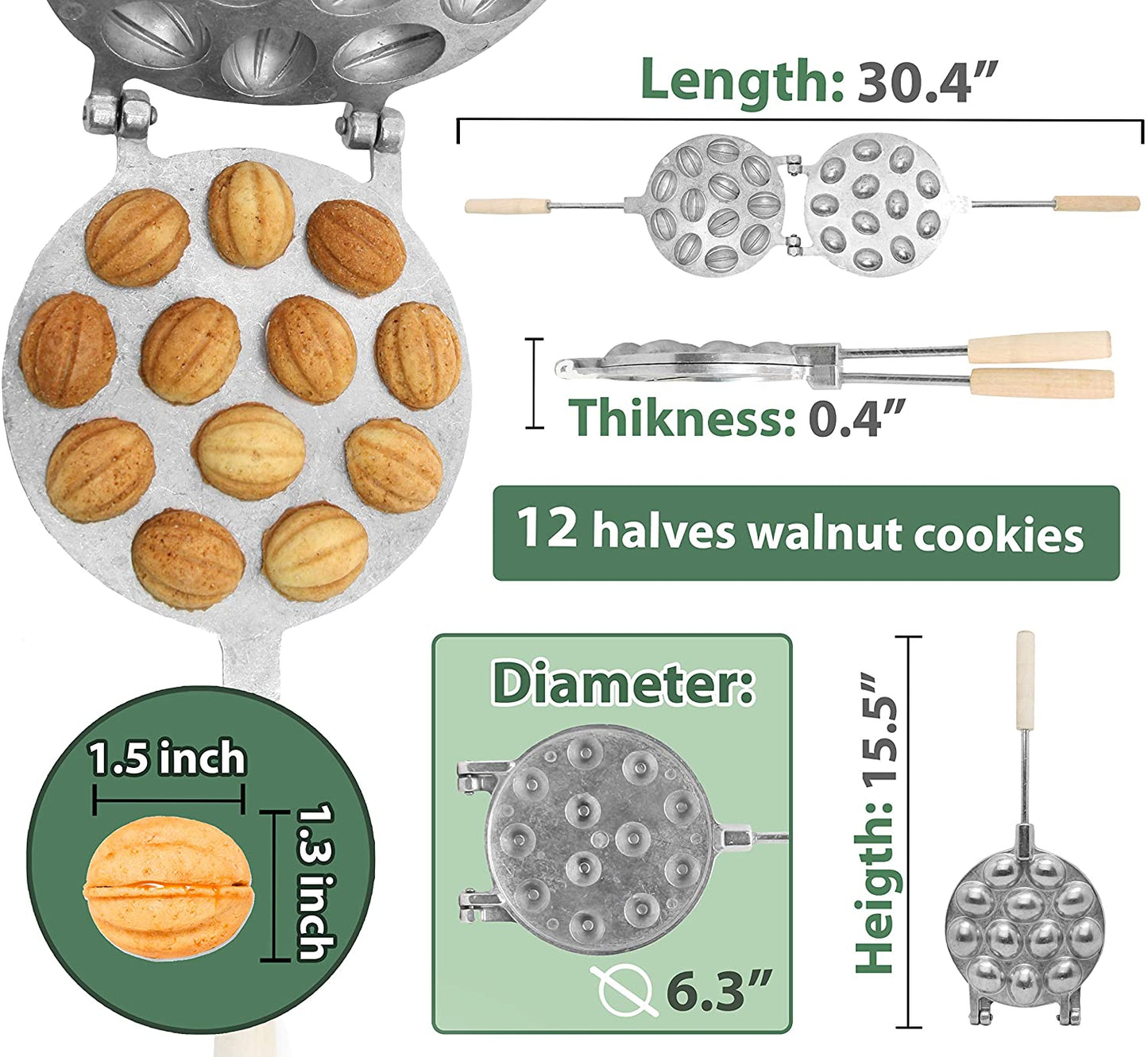 Walnut 12 Cookie Mold (Oreshek) Maker Oreshki Rissian Soviet Cookies by PetriStor