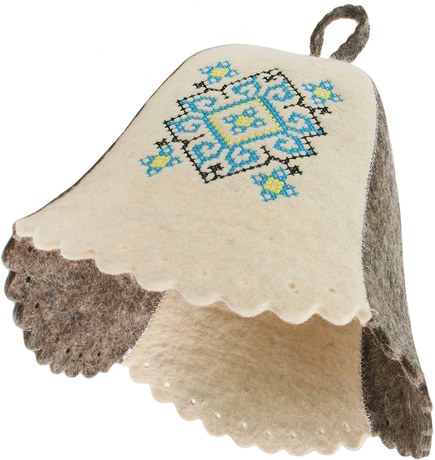 Sauna Hat Ukrainian Ornament Blue Hat for Man/Woman Natural Felt